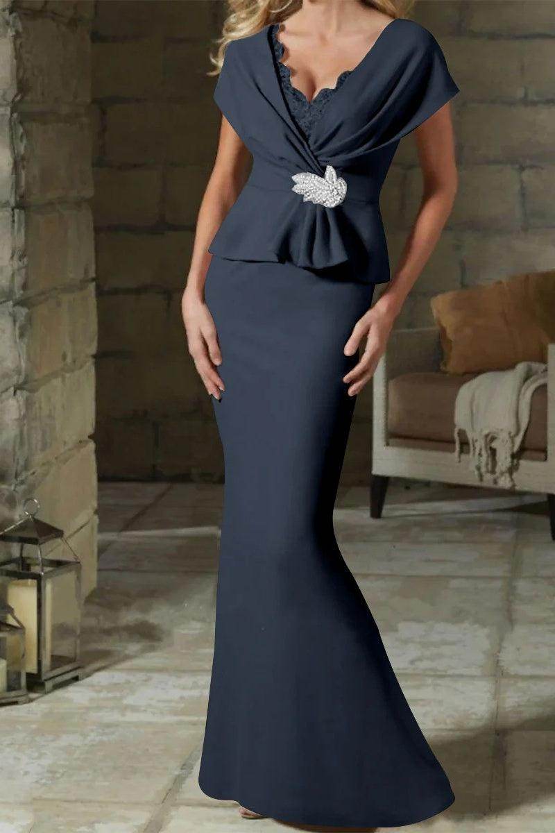 Sheath Column V Neck Mother of the Bride Dresses with Belt CM0346 - COCOMELODY