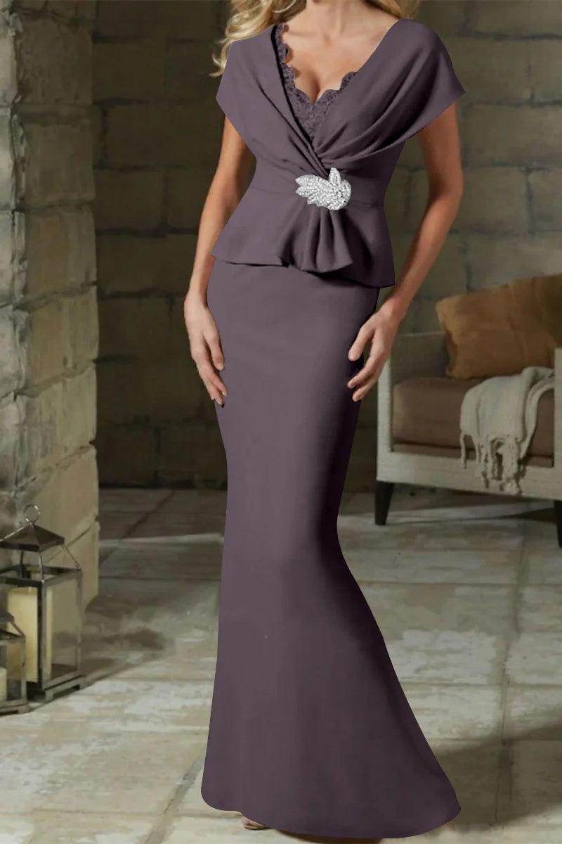 Sheath Column V Neck Mother of the Bride Dresses with Belt CM0346 - COCOMELODY