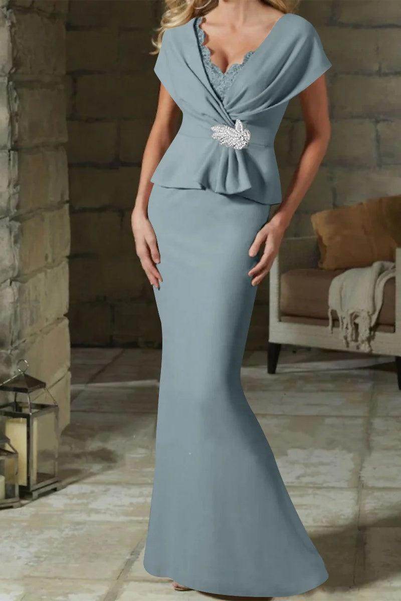 Sheath Column V Neck Mother of the Bride Dresses with Belt CM0346 - COCOMELODY