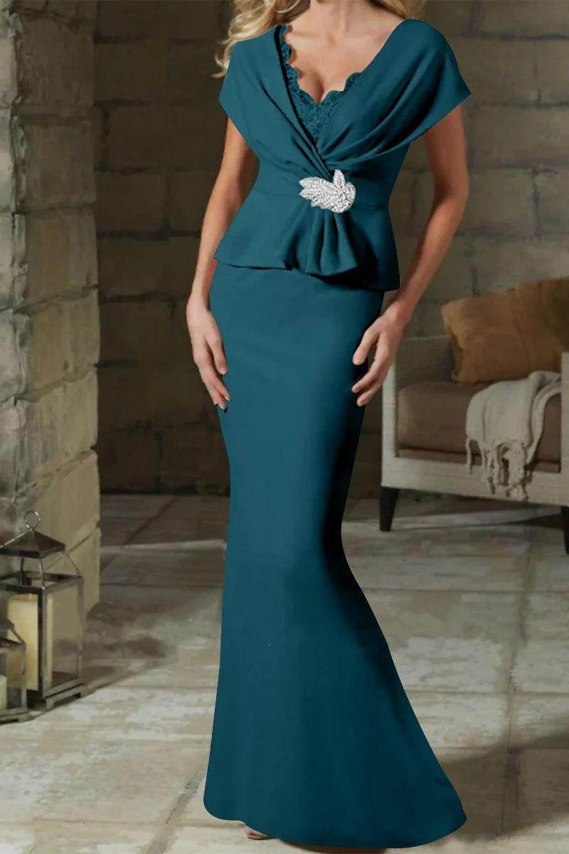 Sheath Column V Neck Mother of the Bride Dresses with Belt CM0346 - COCOMELODY
