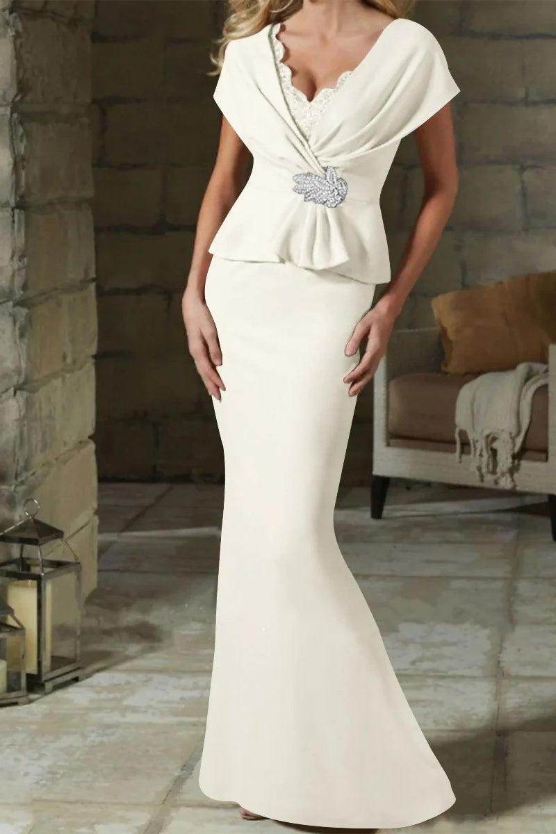 Sheath Column V Neck Mother of the Bride Dresses with Belt CM0346 - COCOMELODY