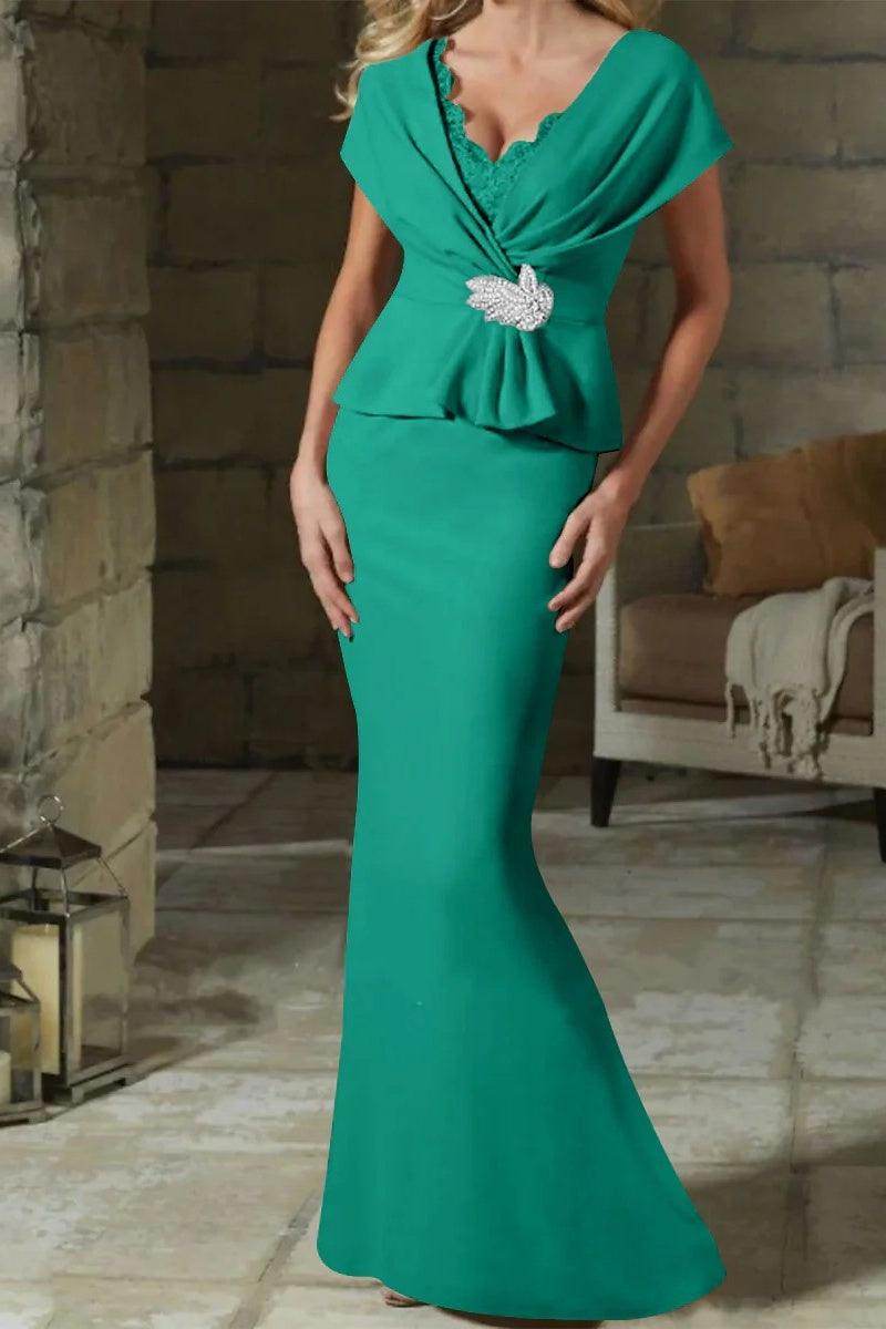 Sheath Column V Neck Mother of the Bride Dresses with Belt CM0346 - COCOMELODY