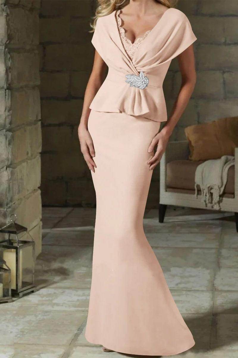 Sheath Column V Neck Mother of the Bride Dresses with Belt CM0346 - COCOMELODY