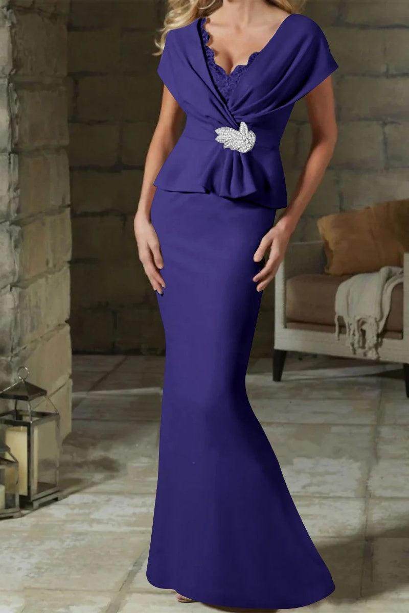 Sheath Column V Neck Mother of the Bride Dresses with Belt CM0346 - COCOMELODY