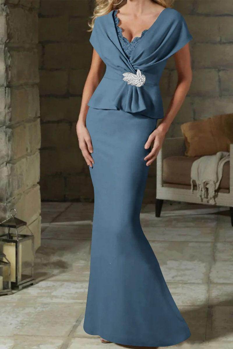 Sheath Column V Neck Mother of the Bride Dresses with Belt CM0346 - COCOMELODY