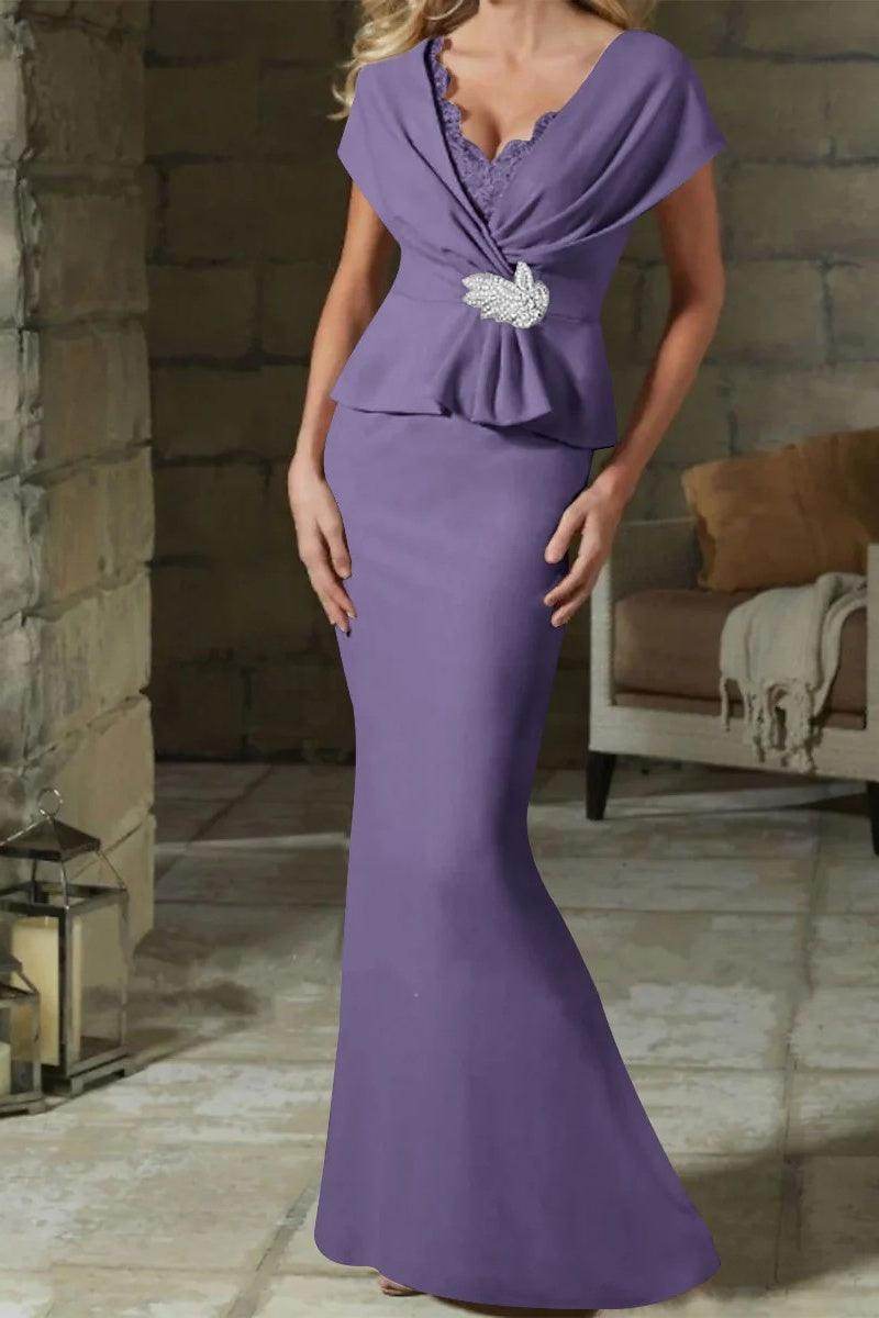 Sheath Column V Neck Mother of the Bride Dresses with Belt CM0346 - COCOMELODY