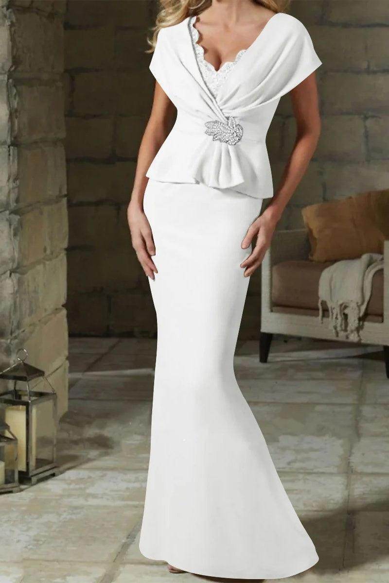 Sheath Column V Neck Mother of the Bride Dresses with Belt CM0346 - COCOMELODY