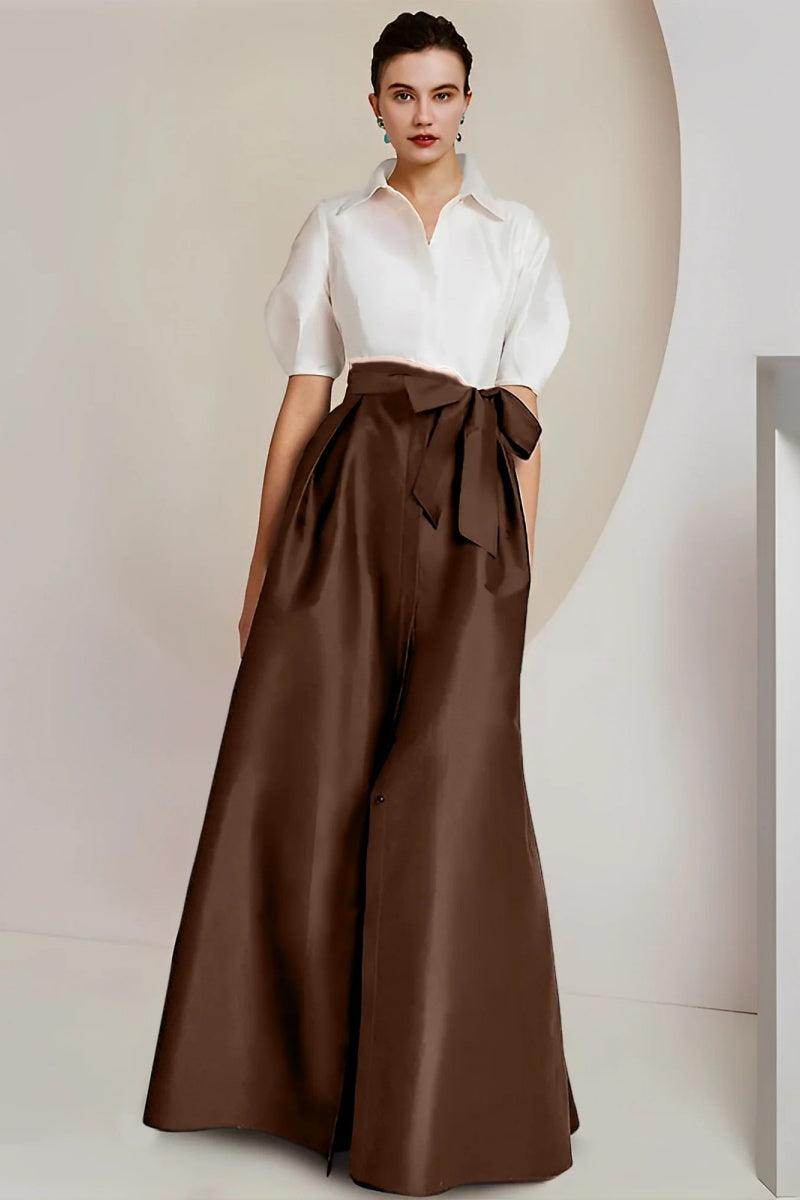 A Line Shirt Collar Short Sleeves Floor Length 2 pieces Mother Dresses CM0347 - COCOMELODY