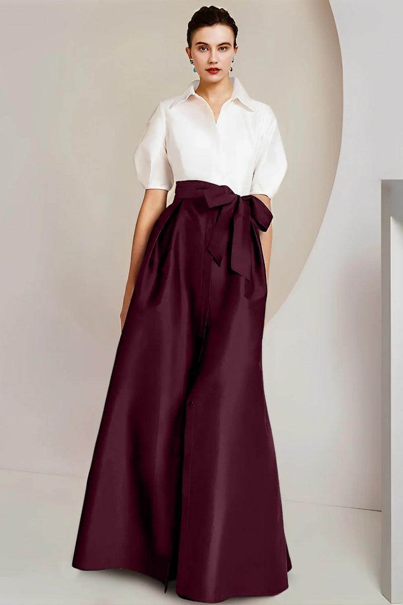 A Line Shirt Collar Short Sleeves Floor Length 2 pieces Mother Dresses CM0347 - COCOMELODY