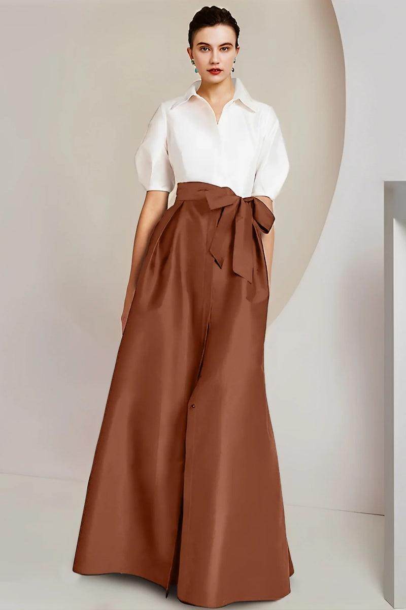 A Line Shirt Collar Short Sleeves Floor Length 2 pieces Mother Dresses CM0347 - COCOMELODY