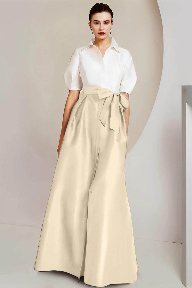A Line Shirt Collar Short Sleeves Floor Length 2 pieces Mother Dresses CM0347 - COCOMELODY