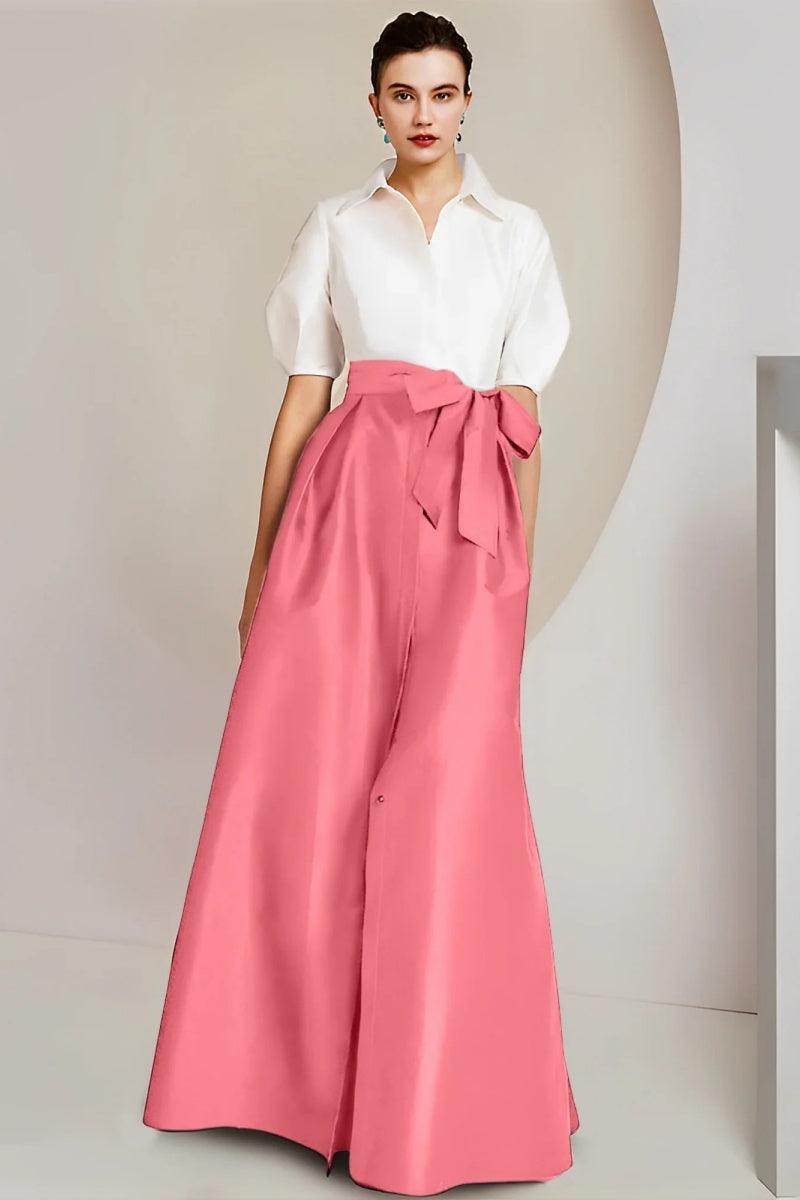 A Line Shirt Collar Short Sleeves Floor Length 2 pieces Mother Dresses CM0347 - COCOMELODY