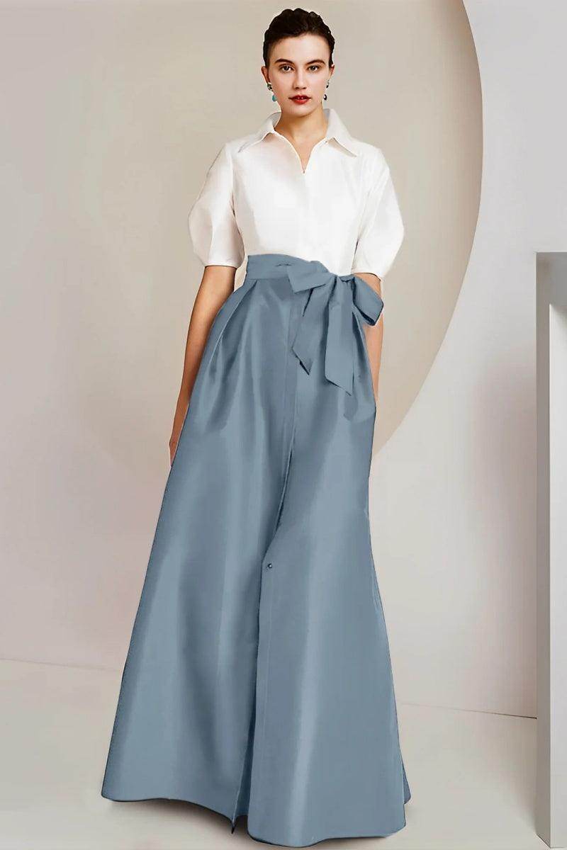 A Line Shirt Collar Short Sleeves Floor Length 2 pieces Mother Dresses CM0347 - COCOMELODY