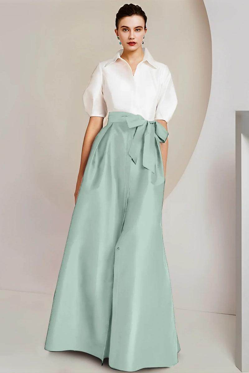 A Line Shirt Collar Short Sleeves Floor Length 2 pieces Mother Dresses CM0347 - COCOMELODY