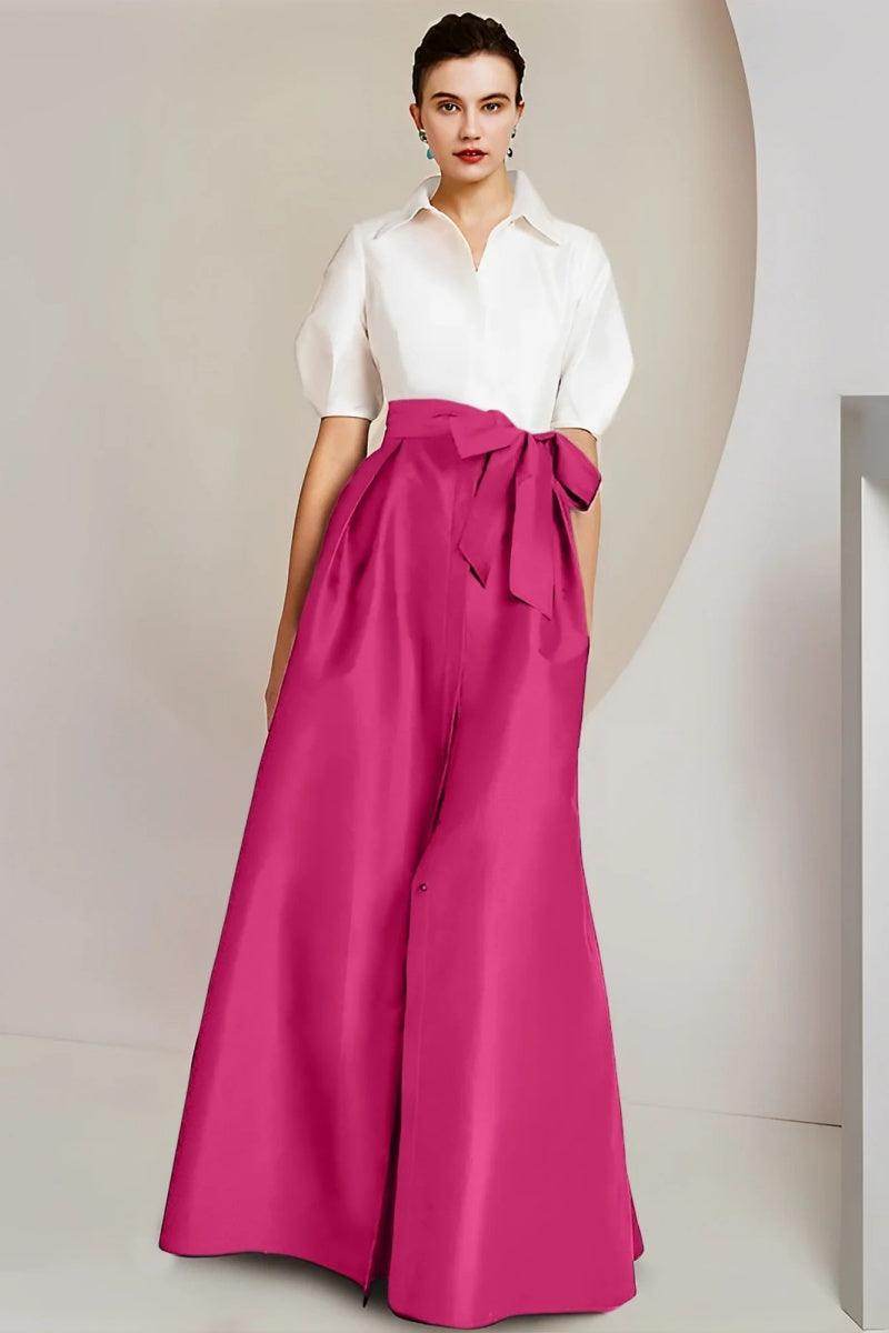 A Line Shirt Collar Short Sleeves Floor Length 2 pieces Mother Dresses CM0347 - COCOMELODY