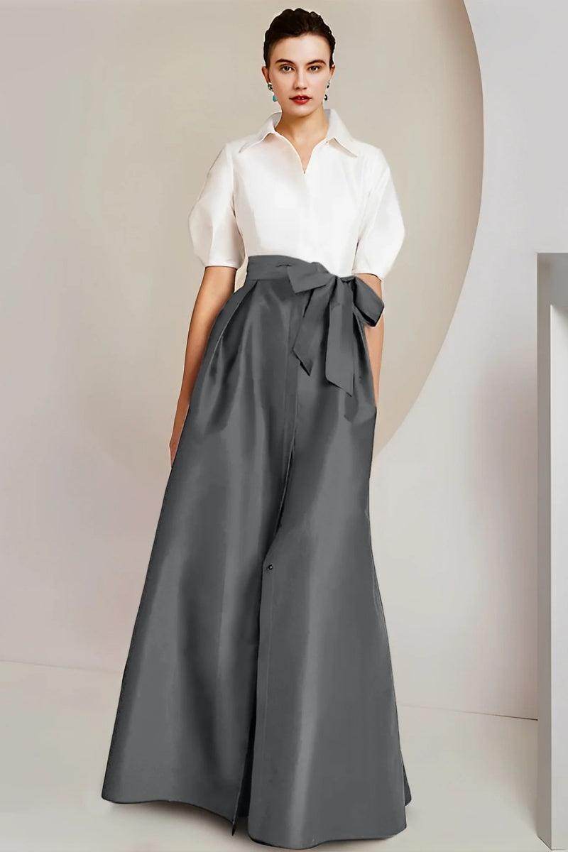 A Line Shirt Collar Short Sleeves Floor Length 2 pieces Mother Dresses CM0347 - COCOMELODY