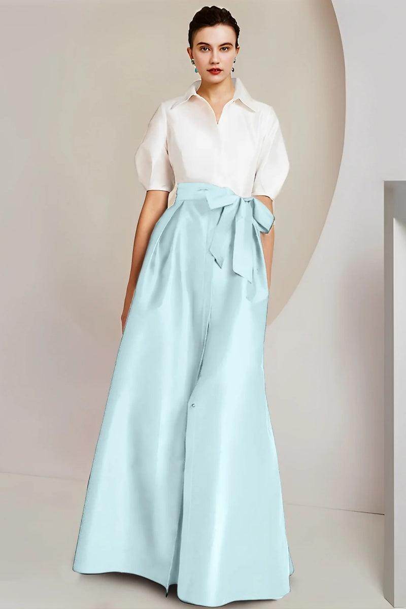 A Line Shirt Collar Short Sleeves Floor Length 2 pieces Mother Dresses CM0347 - COCOMELODY