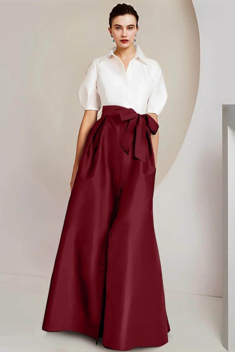 A Line Shirt Collar Short Sleeves Floor Length 2 pieces Mother Dresses CM0347 - COCOMELODY