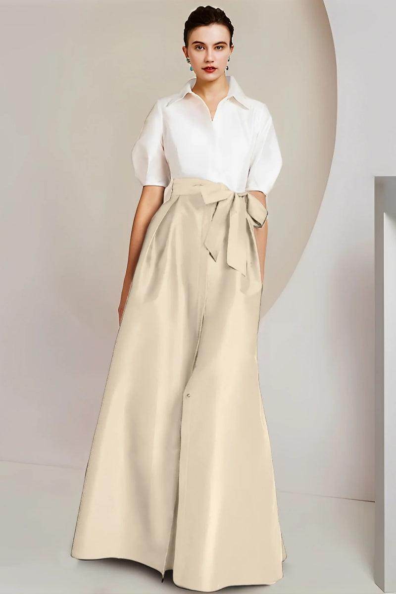 A Line Shirt Collar Short Sleeves Floor Length 2 pieces Mother Dresses CM0347 - COCOMELODY