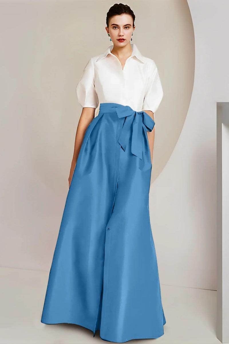 A Line Shirt Collar Short Sleeves Floor Length 2 pieces Mother Dresses CM0347 - COCOMELODY
