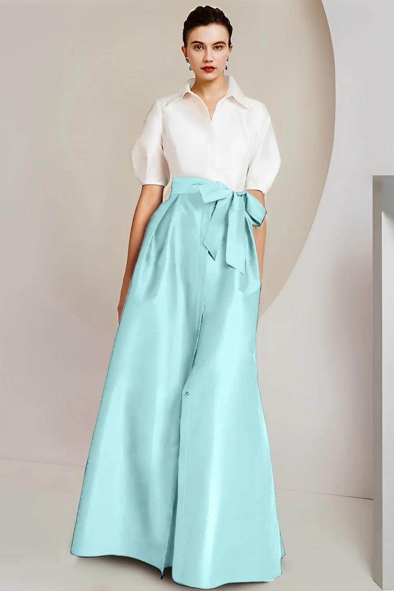 A Line Shirt Collar Short Sleeves Floor Length 2 pieces Mother Dresses CM0347 - COCOMELODY