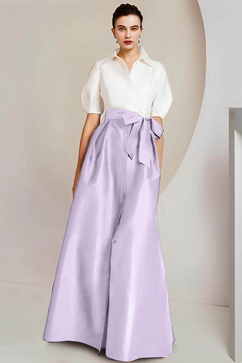 A Line Shirt Collar Short Sleeves Floor Length 2 pieces Mother Dresses CM0347 - COCOMELODY