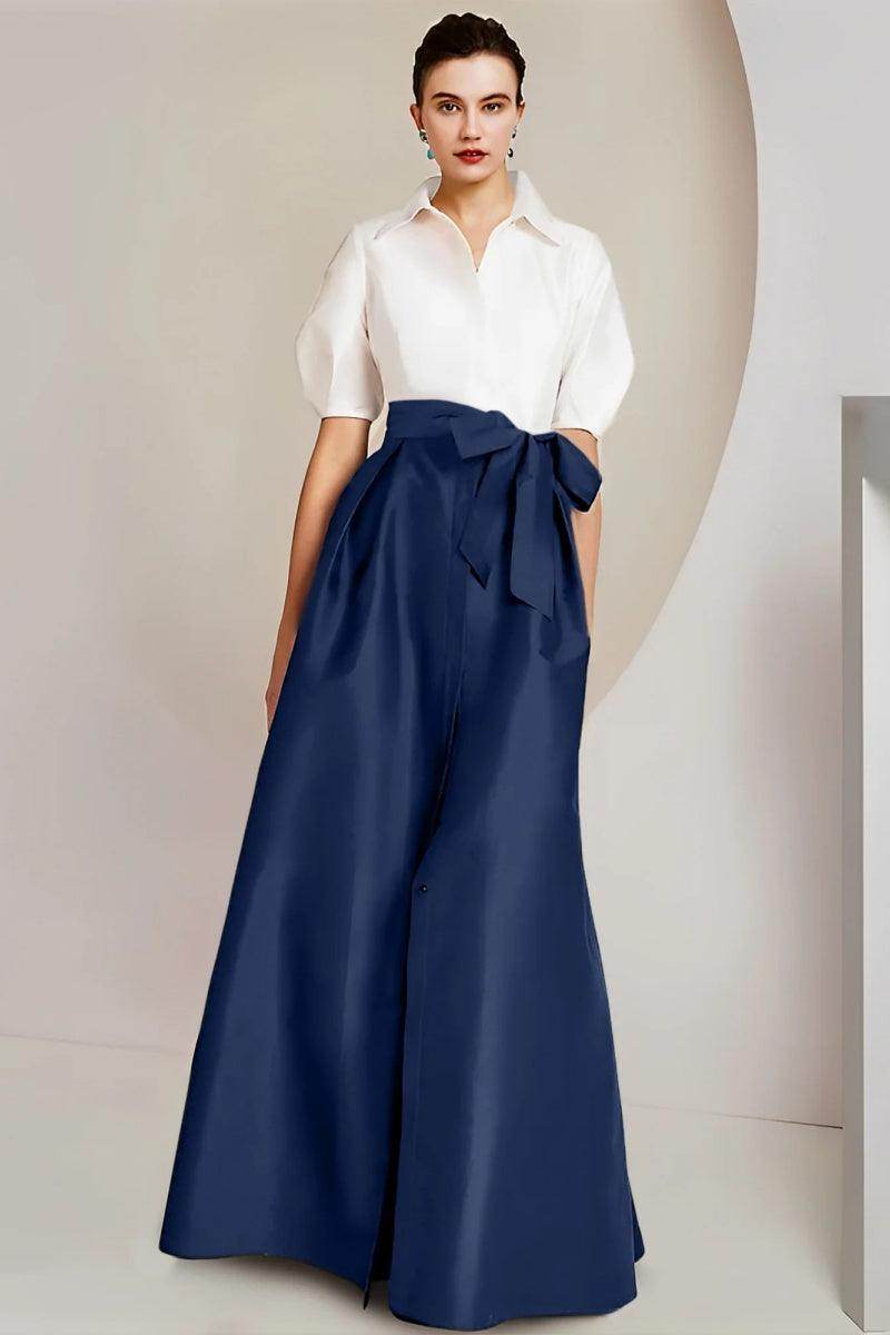 A Line Shirt Collar Short Sleeves Floor Length 2 pieces Mother Dresses CM0347 - COCOMELODY