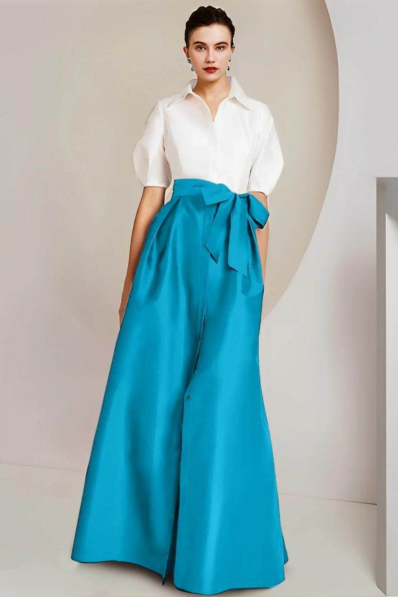 A Line Shirt Collar Short Sleeves Floor Length 2 pieces Mother Dresses CM0347 - COCOMELODY