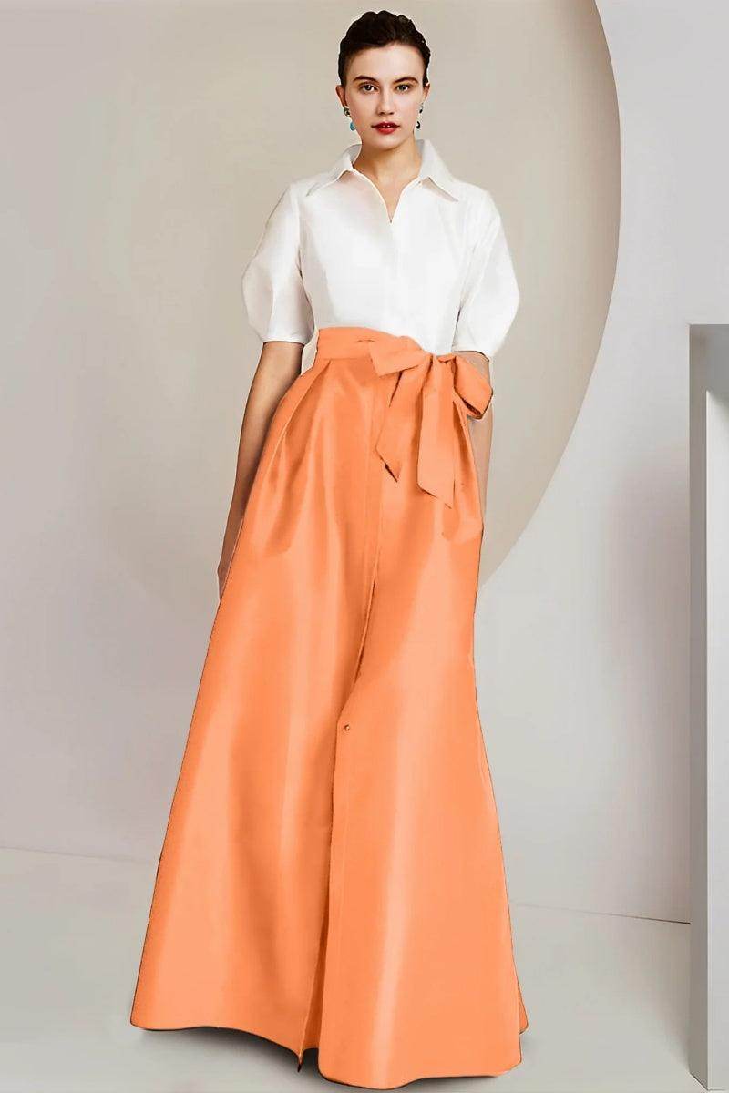 A Line Shirt Collar Short Sleeves Floor Length 2 pieces Mother Dresses CM0347 - COCOMELODY