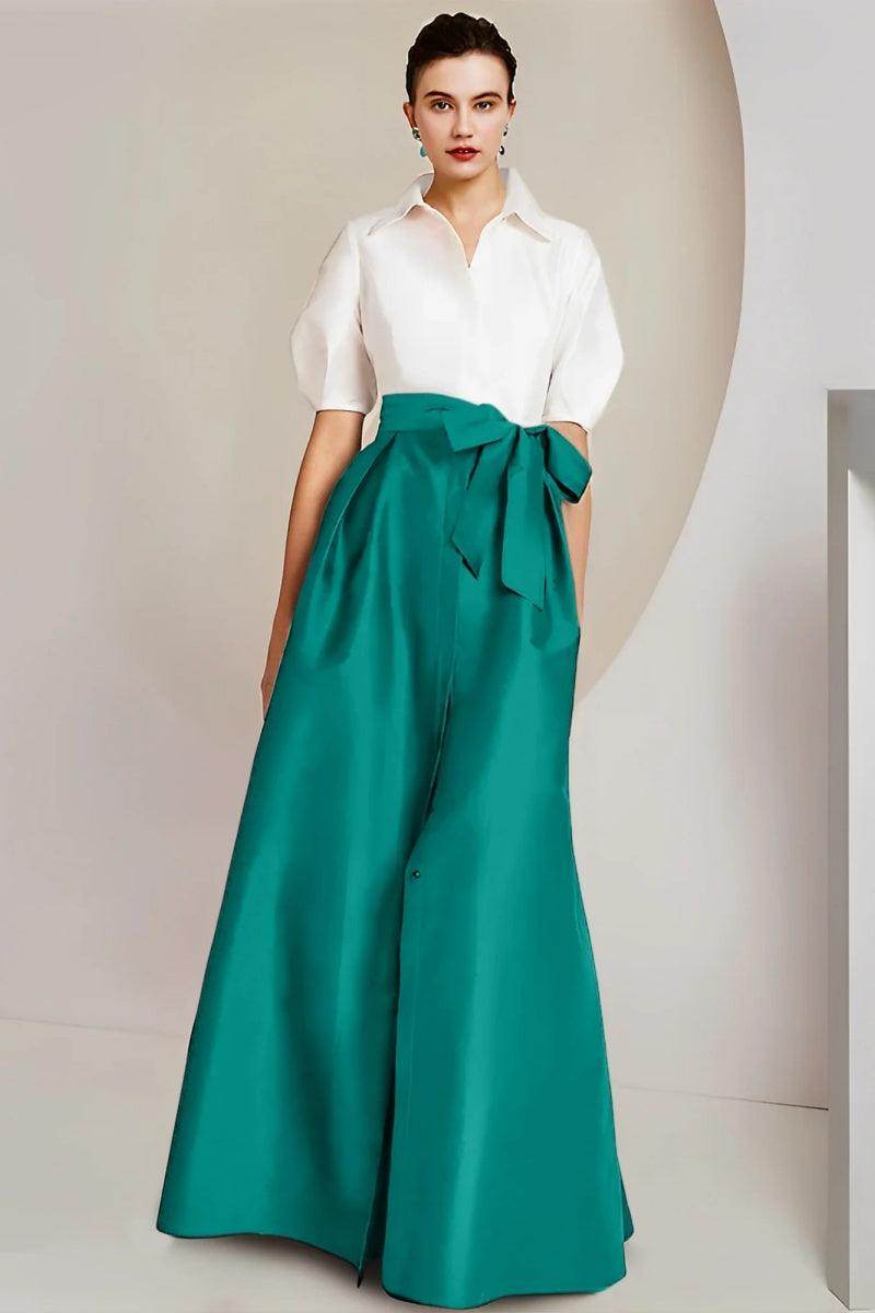 A Line Shirt Collar Short Sleeves Floor Length 2 pieces Mother Dresses CM0347 - COCOMELODY