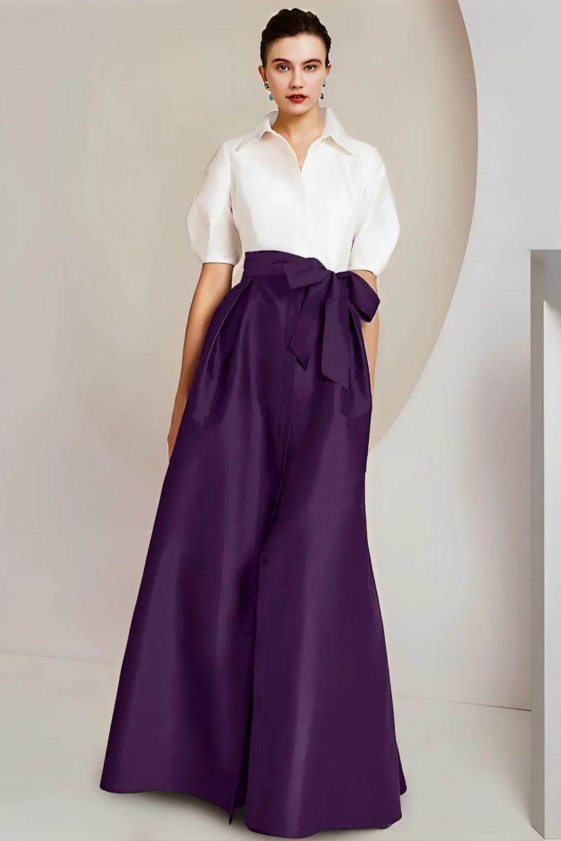 A Line Shirt Collar Short Sleeves Floor Length 2 pieces Mother Dresses CM0347 - COCOMELODY