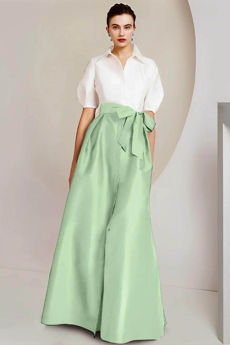 A Line Shirt Collar Short Sleeves Floor Length 2 pieces Mother Dresses CM0347 - COCOMELODY