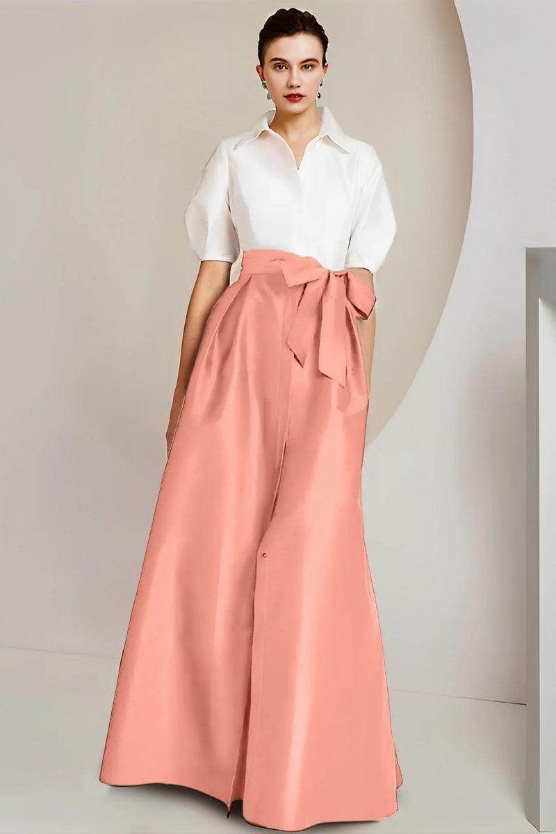 A Line Shirt Collar Short Sleeves Floor Length 2 pieces Mother Dresses CM0347 - COCOMELODY