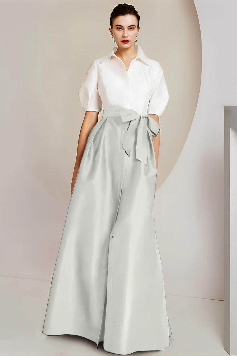 A Line Shirt Collar Short Sleeves Floor Length 2 pieces Mother Dresses CM0347 - COCOMELODY