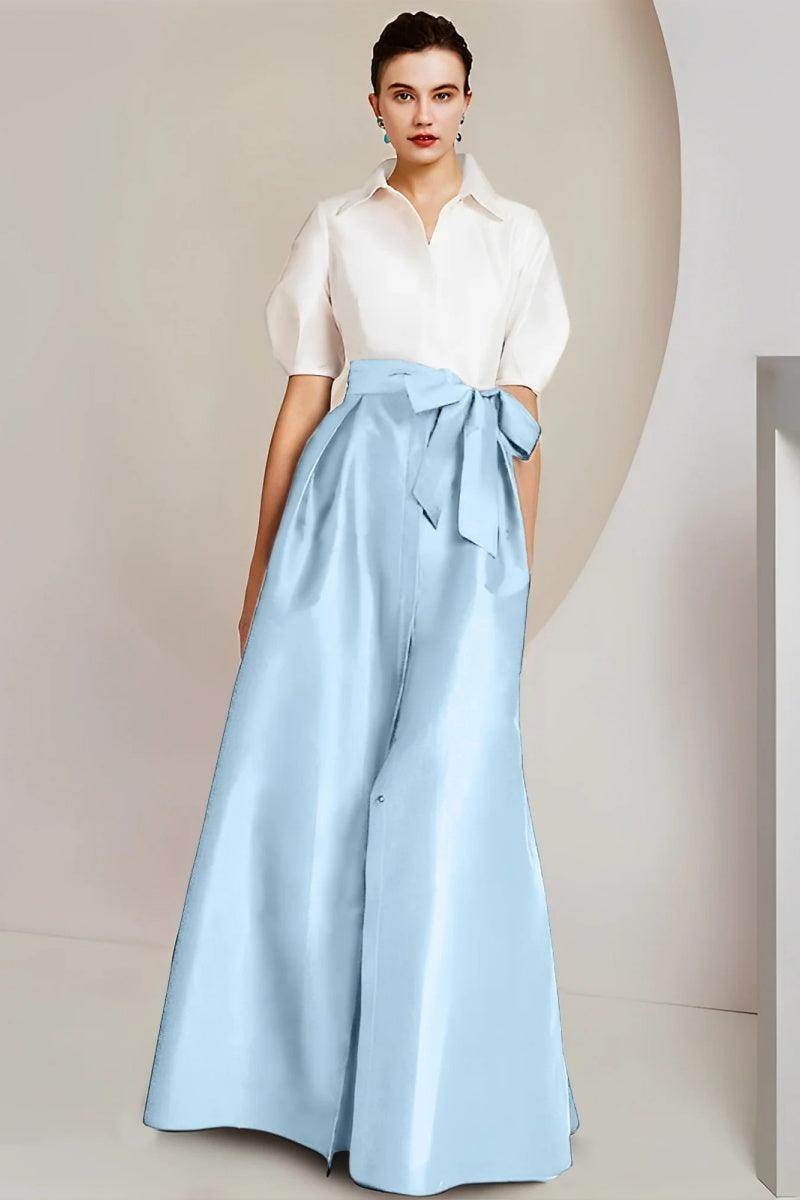 A Line Shirt Collar Short Sleeves Floor Length 2 pieces Mother Dresses CM0347 - COCOMELODY