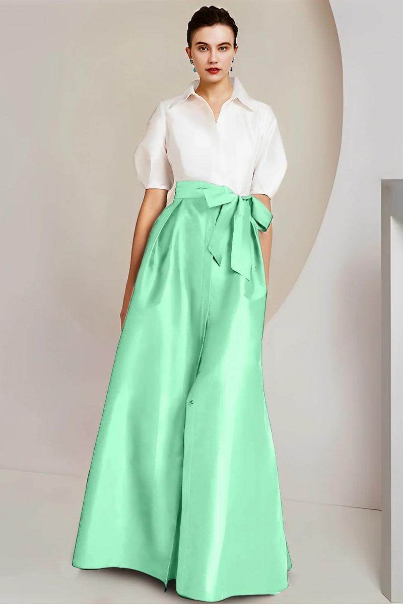 A Line Shirt Collar Short Sleeves Floor Length 2 pieces Mother Dresses CM0347 - COCOMELODY