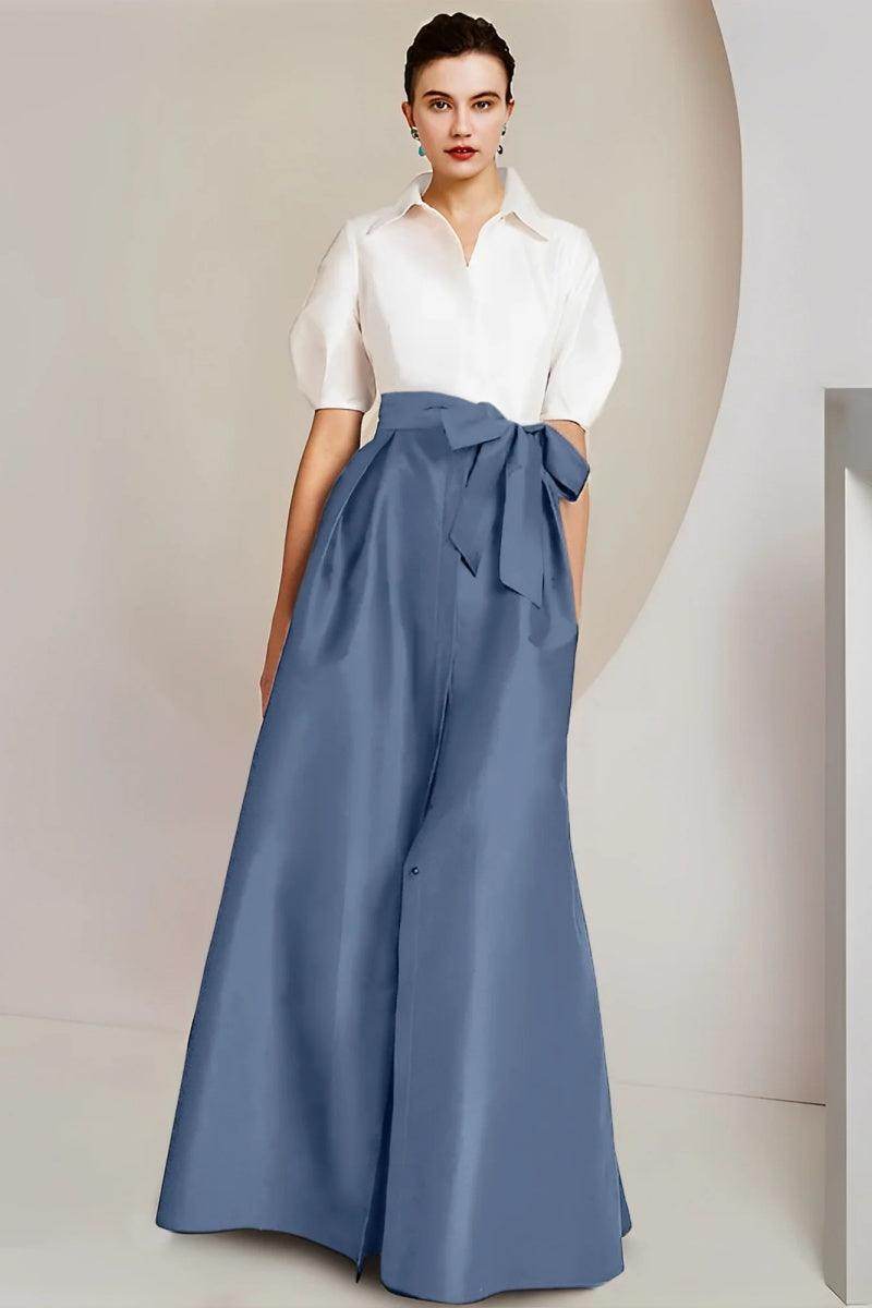 A Line Shirt Collar Short Sleeves Floor Length 2 pieces Mother Dresses CM0347 - COCOMELODY