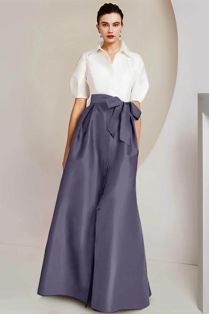 A Line Shirt Collar Short Sleeves Floor Length 2 pieces Mother Dresses CM0347 - COCOMELODY