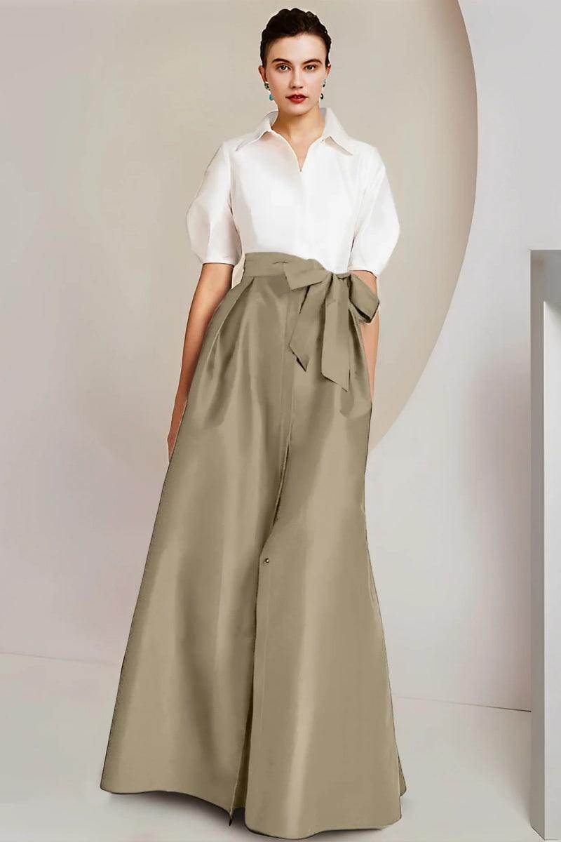 A Line Shirt Collar Short Sleeves Floor Length 2 pieces Mother Dresses CM0347 - COCOMELODY