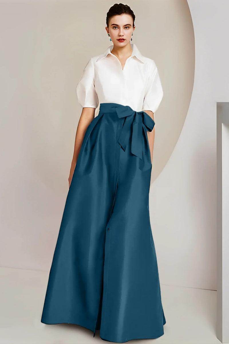 A Line Shirt Collar Short Sleeves Floor Length 2 pieces Mother Dresses CM0347 - COCOMELODY