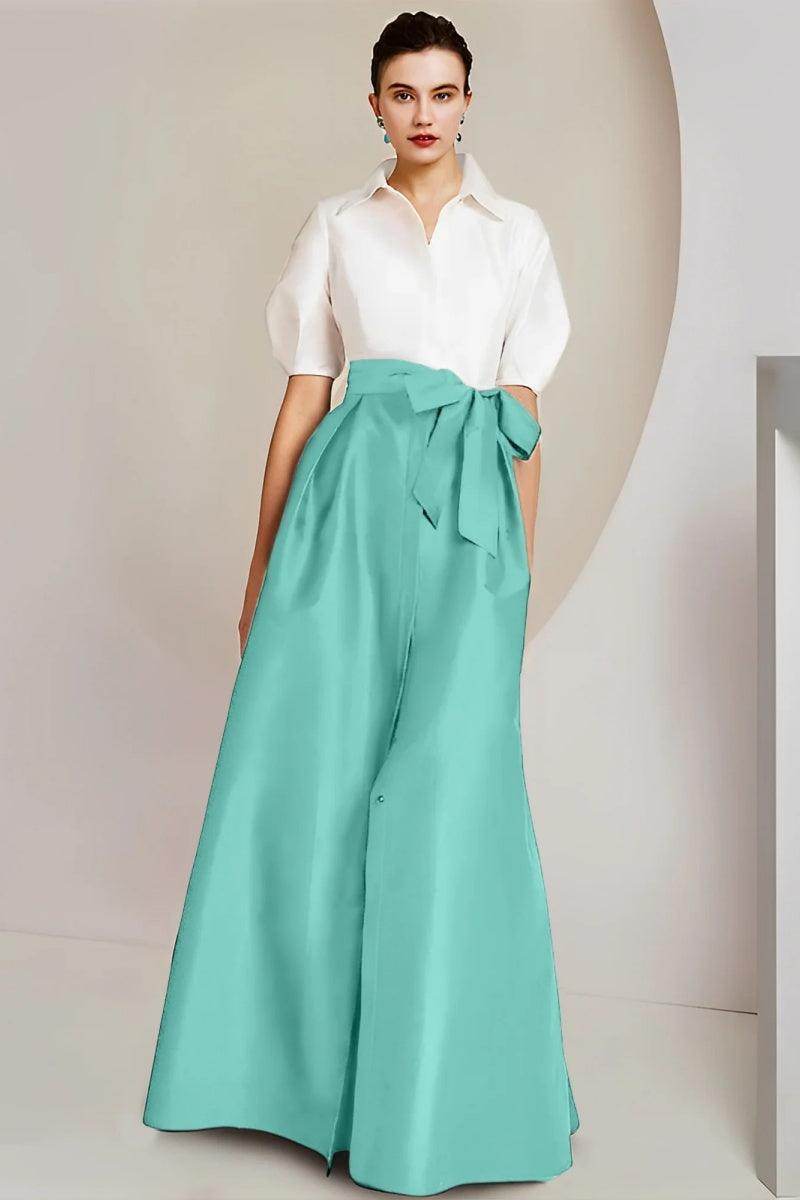 A Line Shirt Collar Short Sleeves Floor Length 2 pieces Mother Dresses CM0347 - COCOMELODY