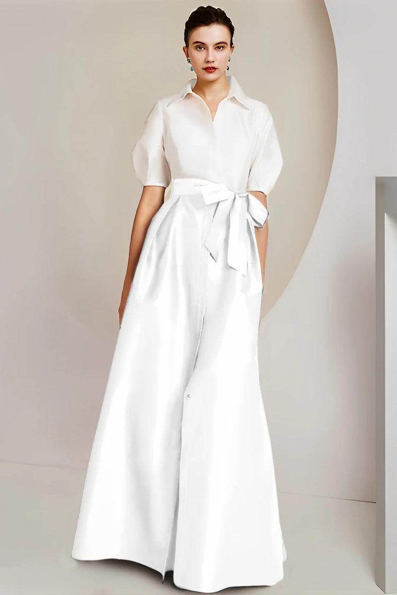 A Line Shirt Collar Short Sleeves Floor Length 2 pieces Mother Dresses CM0347 - COCOMELODY