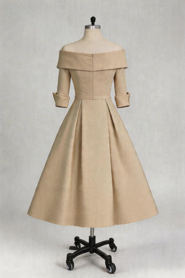 A Line Cowl Neck 3/4 Sleeves Tea Length Elegant Mother Dresses CM0348CR - 3 Days / Hot Fuchsia / US0 - COCOMELODY