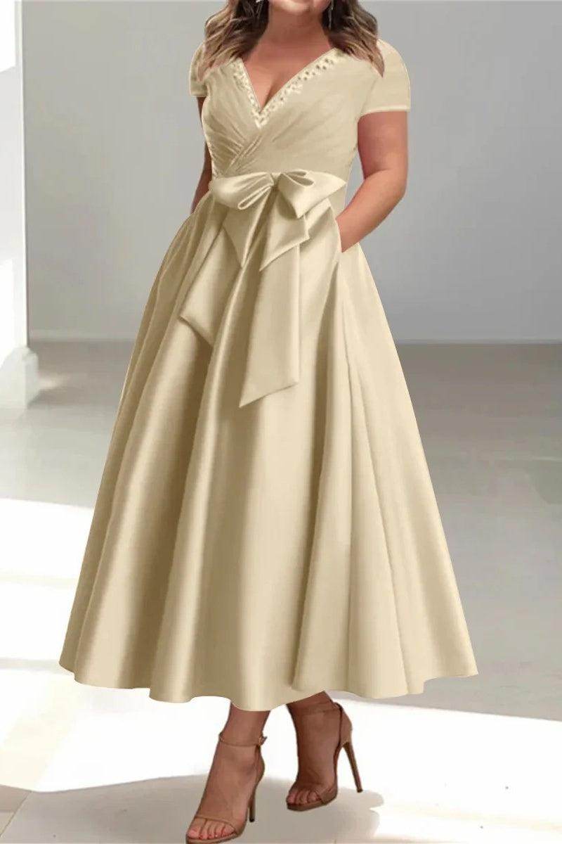 A Line V Neck Mother of the Bride Dresses with Pockets CM0350 - COCOMELODY