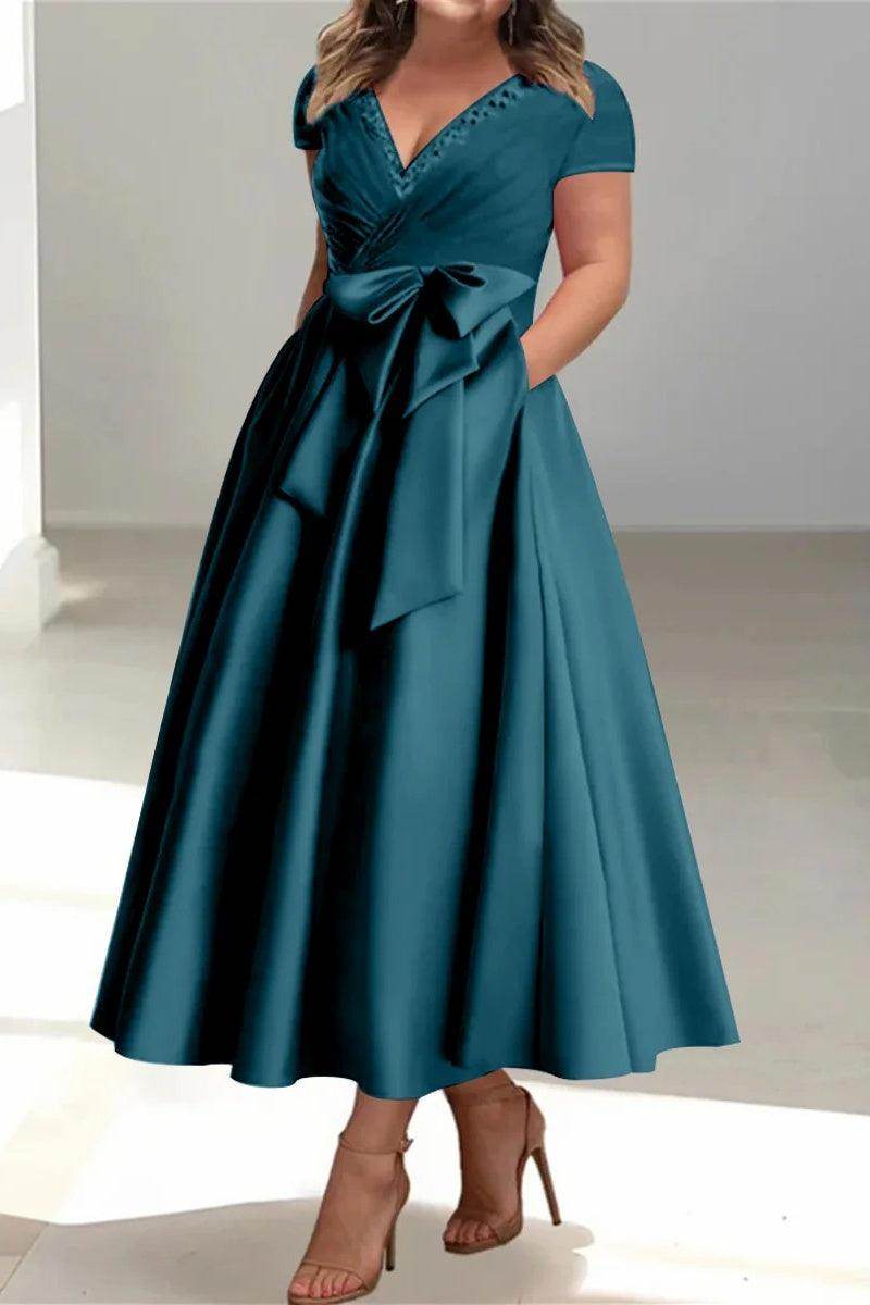 A Line V Neck Mother of the Bride Dresses with Pockets CM0350 - COCOMELODY