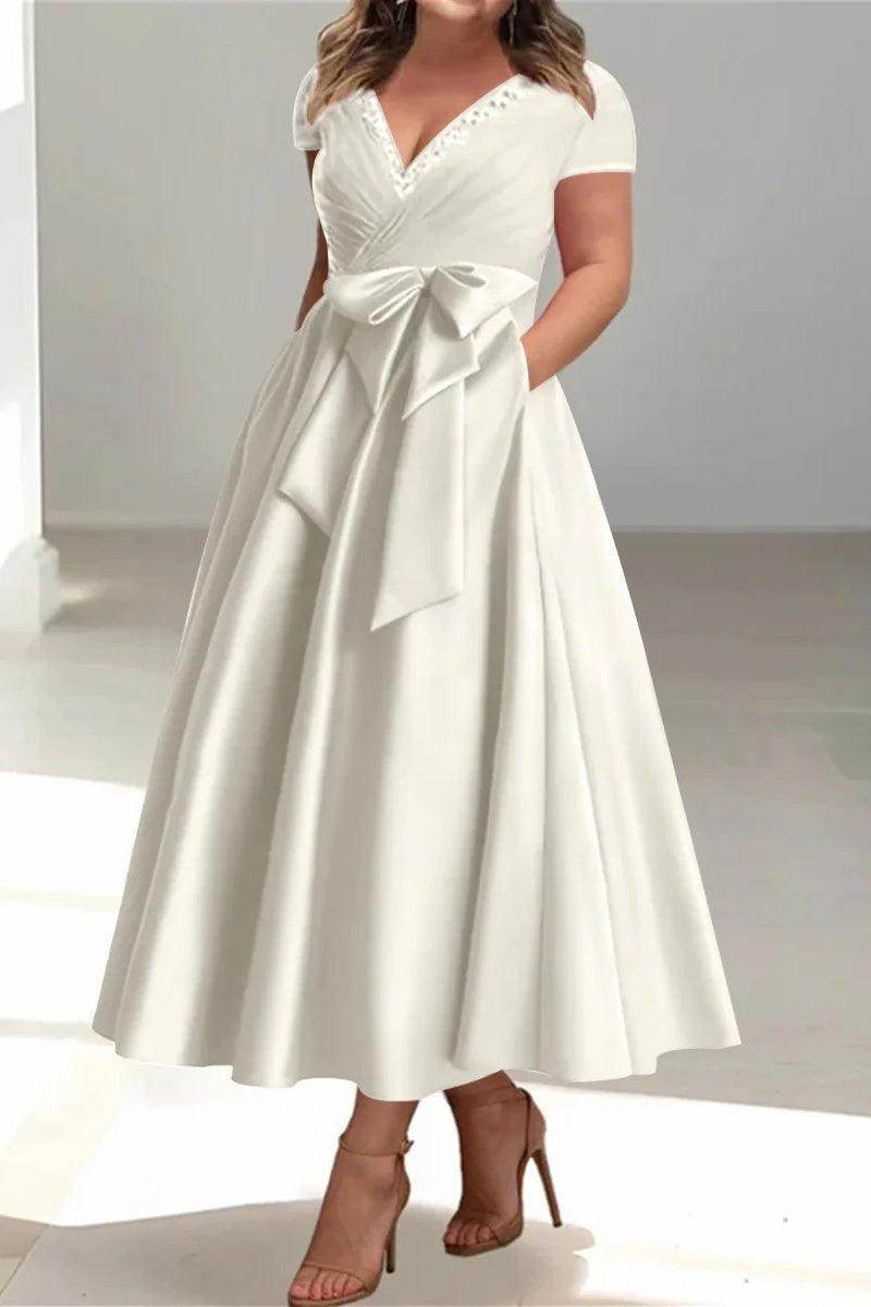 A Line V Neck Mother of the Bride Dresses with Pockets CM0350 - COCOMELODY