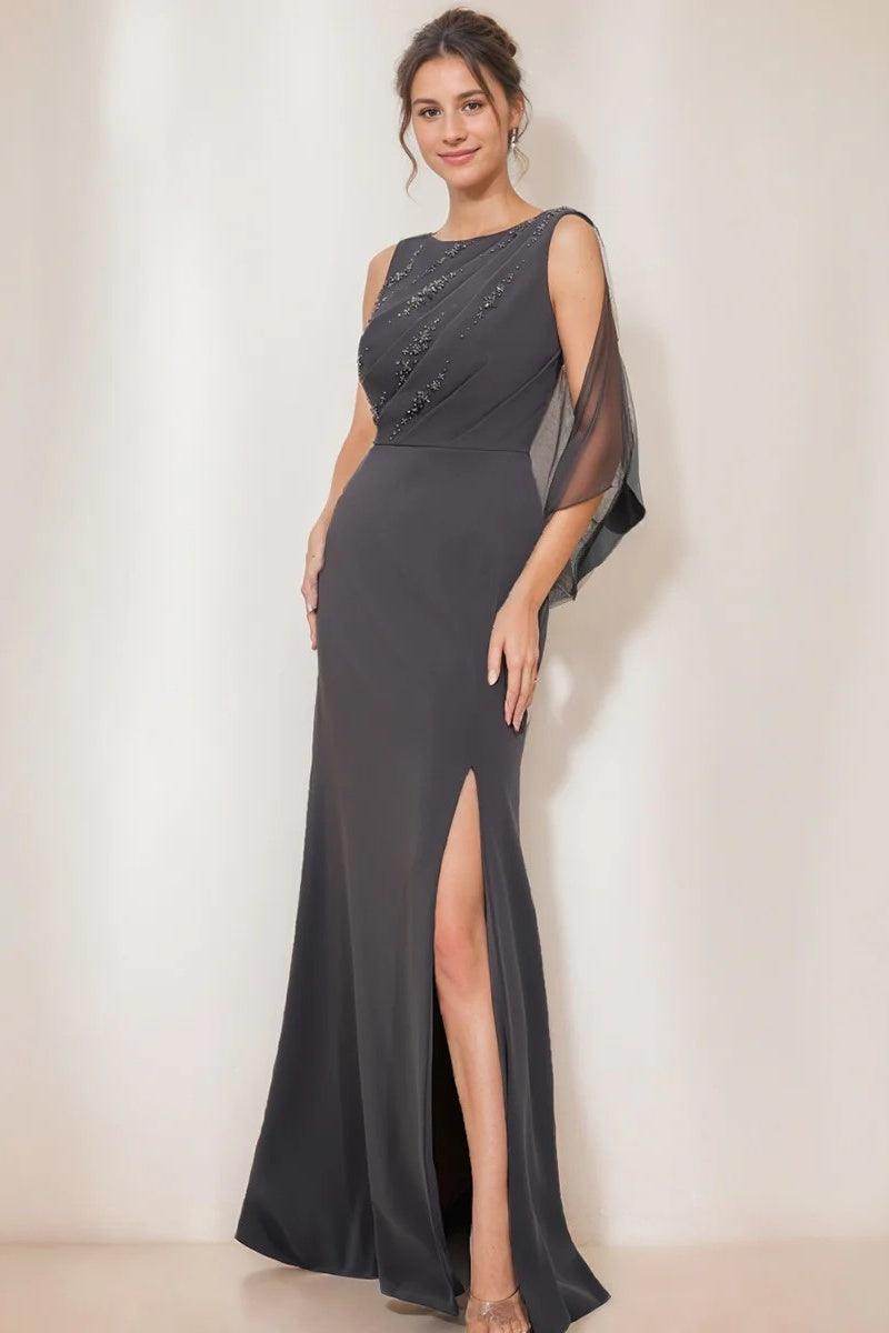 Sheath-Column Floor Length Stretch Crepe Mother Bride Dress COCOMELODY CM0352, Fiery Red Sheath-Column Floor Length Stretch Crepe Mother Bride Dress COCOMELODY CM0352, Fiery Red