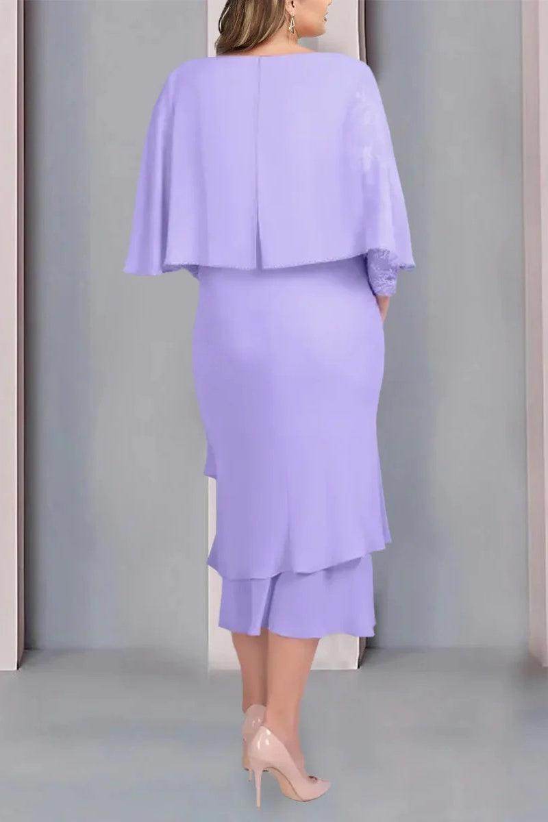 Sheath Column Scoop Short Sleeves Tea Length Mother Dresses CM0359 - COCOMELODY