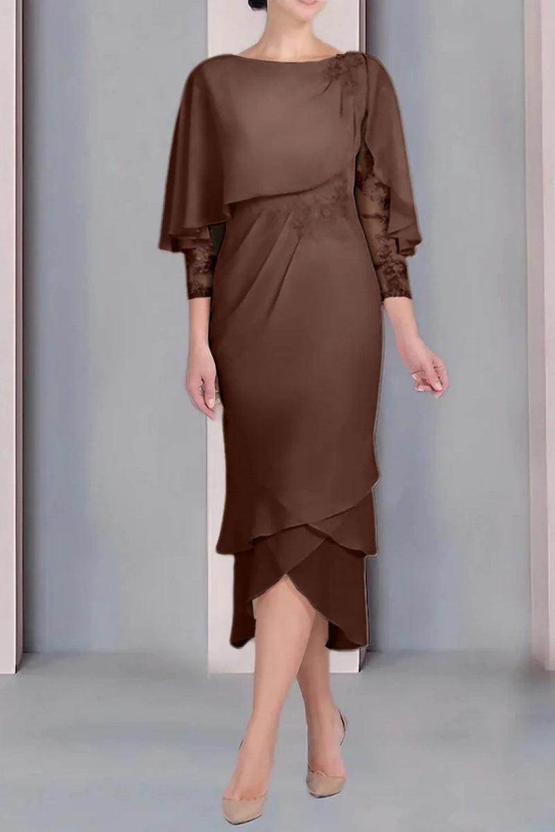 Sheath Column Scoop Short Sleeves Tea Length Mother Dresses CM0359 - COCOMELODY