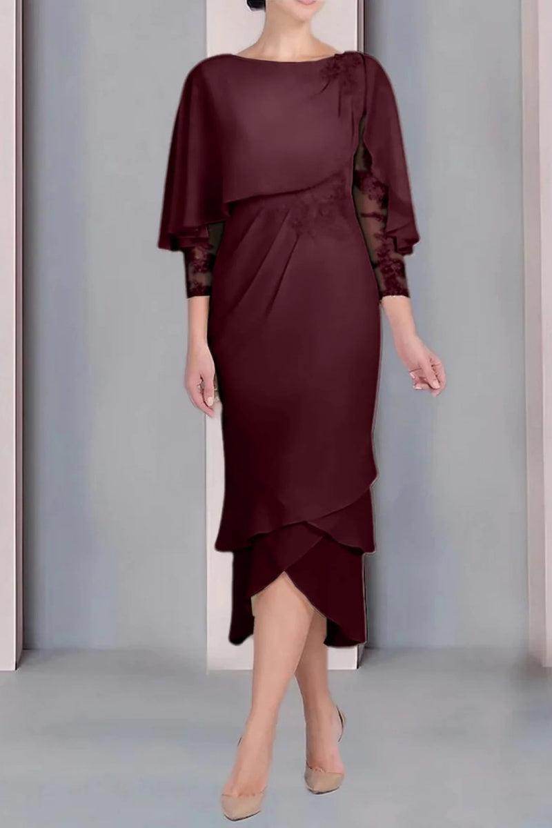 Sheath Column Scoop Short Sleeves Tea Length Mother Dresses CM0359 - COCOMELODY